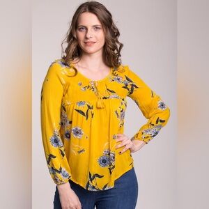 Old Navy Mustard Yellow Floral Blouse